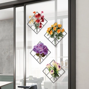 Self-adhesive floral wall stickers with grid frames for bedroom and living room decor