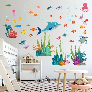 Marine life wall decals with sea turtles and dolphins for kids bedroom wall decor