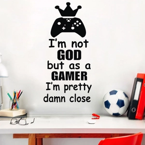 Gamer Gaming Controller Crown Quote Wall Decal I'm Not God Just A Gamer Waterproof PVC Wall Sticker For Bedroom Decor