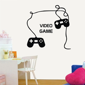 Minimalist black vinyl video game controller wall sticker for game room decor