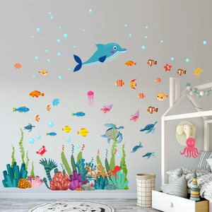 Marine life wall stickers set with dolphins and turtles for nursery decor