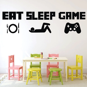 Eat Sleep Game Wall Decal PVC Waterproof Removable Art Sticker Pixel Style For Kids Room Living Room Bedroom Gaming Decor