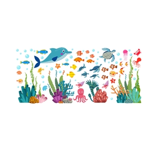 Colorful cartoon sea world wall stickers with sea turtles and dolphins for kids' rooms