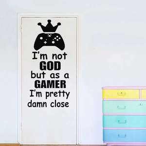 Minimalist gamer wall decal with crown controller and motivational quote for bedroom