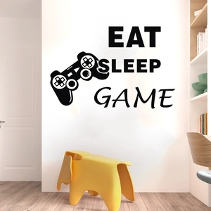Detailansicht von Eat Sleep Game Wandtattoo mit Controller-Icon auf weißer Wand