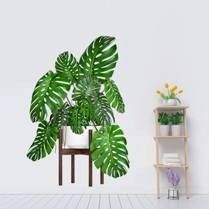 Nordic Green Leaf Potted Plant Wall Sticker PVC Waterproof Removable Decal For Living Room Bedroom Home Decoration Monstera Pattern