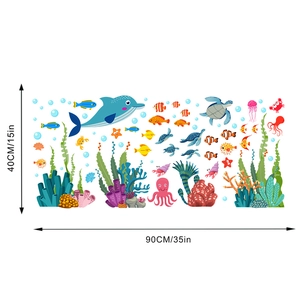 Marine life wall stickers showing layout with dolphins and turtles in 90x40cm size