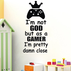 Gamer controller wall sticker with crown and quote for kids bedroom decor