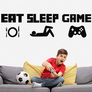 Eat Sleep Game wall decal featuring game controller icons for kids bedroom decor