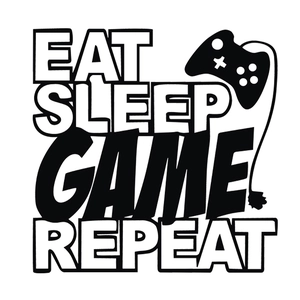 Eat Sleep Game Repeat vinyl wall decal with gaming controller icon for room decor