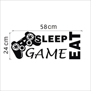 Detailansicht Wandtattoo Videospiel mit SLEEP GAME EAT Text und Controller, Größe 58cm x 24cm