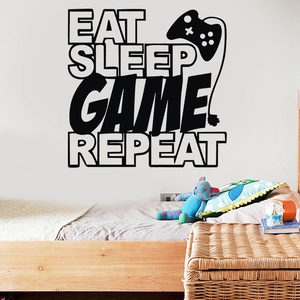 Eat Sleep Game Repeat wall decal with game controller icon for bedroom decor