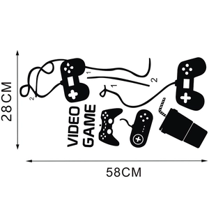 Size chart for video game controller wall decal measuring 58cm by 28cm in black silhouette