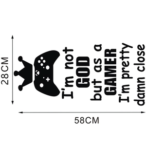 Macro detail showing gamer wall decal with crown controller design measuring 58cm x 28cm