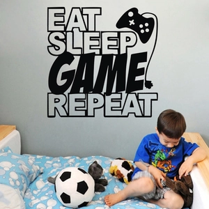Eat Sleep Game Repeat wall decal sticker with game controller graphic in a boys bedroom