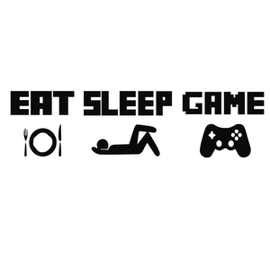 Eat Sleep Game vinyl wall decal for game room with pixel font and controller icon