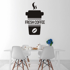 Minimalist black vinyl wall decal with Fresh Coffee steaming cup design for kitchen wall