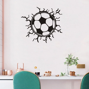 Adesivo Murale Calcio 3D Effetto Rottura Muro PVC Impermeabile Creativo Tema Sportivo Decalcomania per Cameretta Soggiorno