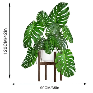 Detailed size map of 120cm artificial monstera plant with white pot and wooden stand