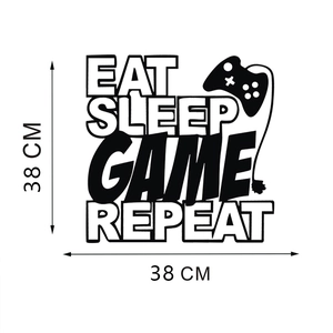Detailed dimensions of the 38cm Eat Sleep Game Repeat wall sticker with game controller