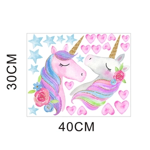 Detailed view of watercolor unicorn wall stickers with 30x40cm size dimensions