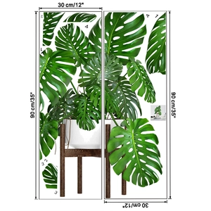 Detail view of 30x90cm PVC wall stickers with numbered monstera plant patterns