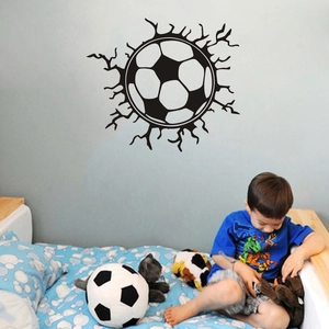Adesivo murale 3D calcio con effetto crepe per decorazione camera dei bambini