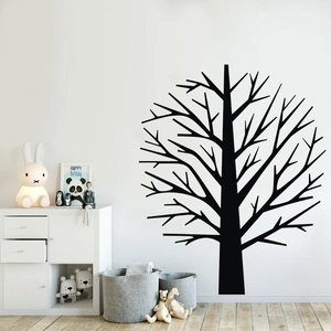 Minimalist black vinyl tree wall decal for bedroom or nursery interior decoration