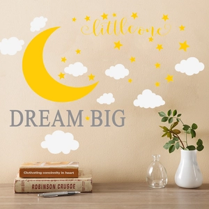 Cartoon yellow moon and stars wall decals with Dream Big text for nursery decor