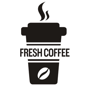 Minimalist black vinyl wall sticker featuring fresh coffee cup silhouette and coffee beans
