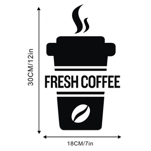 Detailed size chart showing 30x18cm dimensions for the Fresh Coffee vinyl wall decal sticker
