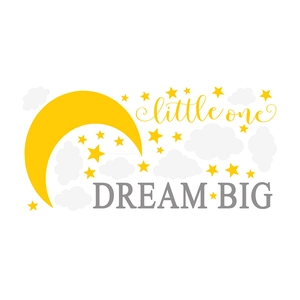 Moon and cloud wall decal with Dream Big lettering for children bedroom decoration