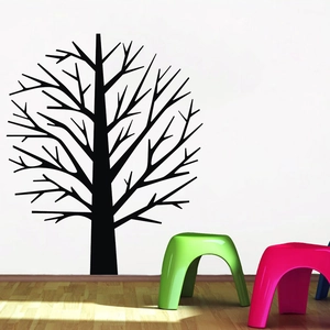 Detailed black tree vinyl wall decal silhouette for living room or bedroom home decoration