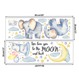 Vue détaillée des stickers muraux éléphant montrant les deux planches de 90x30cm
