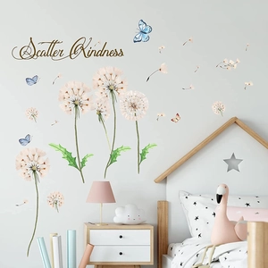 Pink dandelion and butterfly wall stickers with Scatter Kindness quote for kids room