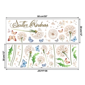 Detail view of two dandelion and butterfly wall decals with Scatter Kindness text