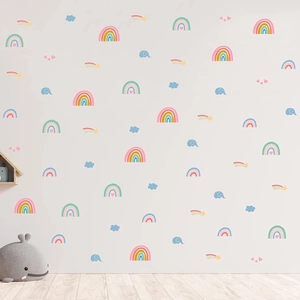 Rainbow elephant and cloud wall stickers in pastel colors for kids room decoration