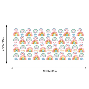 Detail view showing dimensions 90x40cm of rainbow elephant wall stickers for nursery
