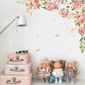 Elegantes vinilos de peonías para cuarto infantil con flores rosas adhesivas decorativas