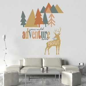 Détail du sticker mural cerf de forêt nordique avec texte Your wild adventure awaits