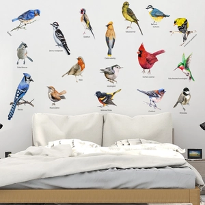 Realistic Watercolor Bird Wall Stickers PVC Waterproof Educational Animal Decals For Kids Room Bedroom Home Decor A-31