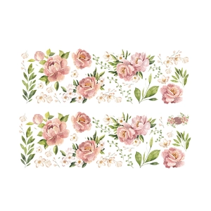 Pegatinas de pared de peonías y rosas con flores de acuarela rosa y hojas verdes