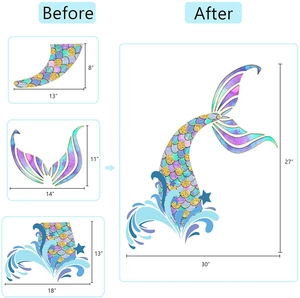 Mermaid bubble wall decal showing individual piece sizes and overall 27x30 inch dimensions