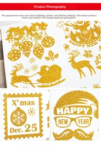 Detail of Santa Claus gold glitter wall stickers showing snowflake and reindeer textures
