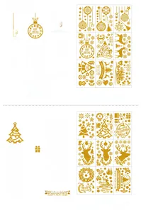 Detail of Christmas glitter wall stickers featuring golden deer and snowflake designs