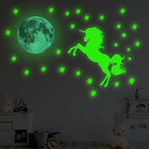 Glow In The Dark Wall Stickers Unicorn Moon Star Fluorescent PVC Waterproof Luminous Decals For Kids Bedroom Ceiling Decor
