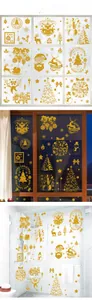 Detailed show scenes of golden glitter Santa Claus and reindeer window stickers
