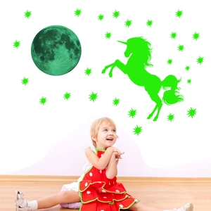 Luminous unicorn and moon wall stickers set for glowing kids bedroom decoration