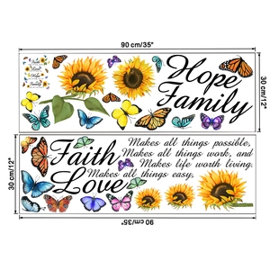 Detail von 90x30cm Sonnenblumen Wandtattoo mit Schmetterlingen und Family Zitat