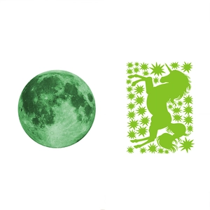 Glow in the dark wall stickers set with luminous unicorn, moon and stars for home decor